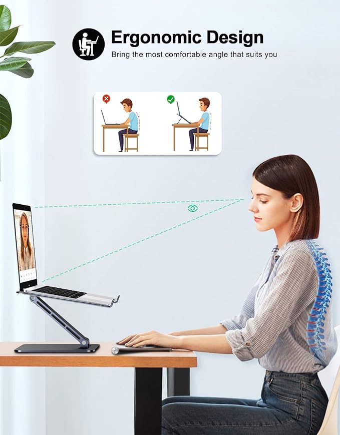 Foldable Laptop Stand, Height Adjustable Ergonomic Computer Stand for Desk, Aluminum Portable Laptop Lecterns Riser Notebook Mount Compatible with MacBook Pro Air, HP, Dell 10-16"(Black)