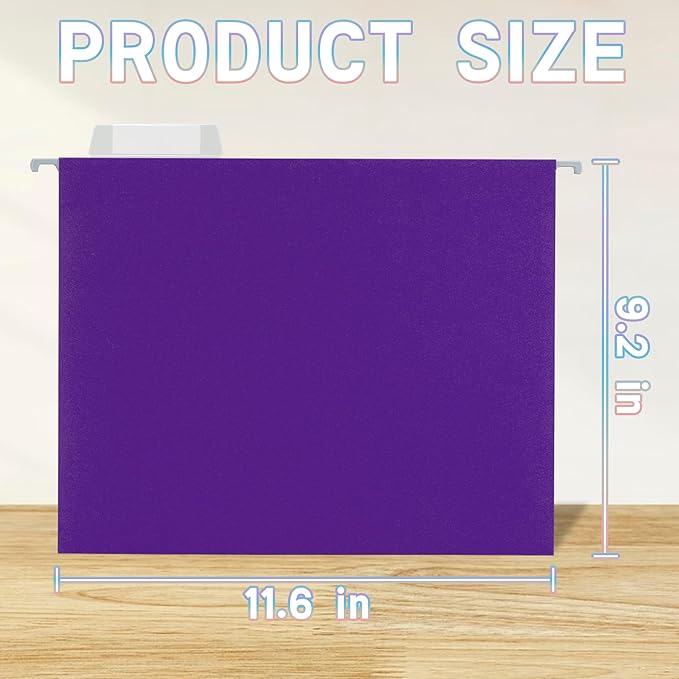 25 Packs Hanging File Folders with 1/5-cut Tab,Letter Size File Folders Purple for Filing Cabinet,Ideal Office,School Classroom Supplies