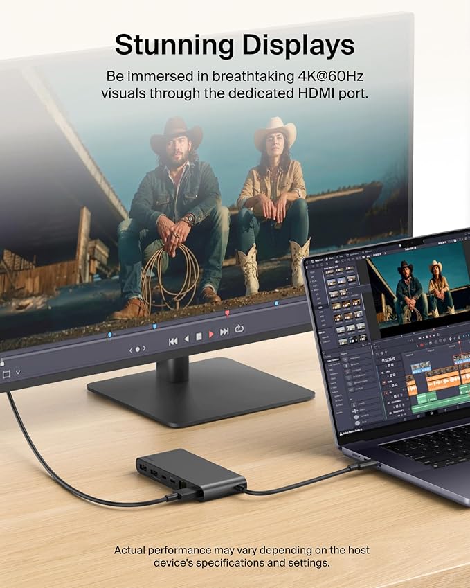 Belkin Connect 8-Port USB C Hub, Supports Display w/Resolutions up to 4K@60Hz - Works with Mac, Windows, and Chromebook - 100W PD w/ 10Gbps Data Transfer Speeds & 2.5Gbps Ethernet - Black