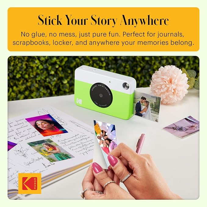 Kodak Printomatic Full-Color Instant Print Digital Camera - 75 Sheets Bundle - Prints On Zink 2x3 Sticky-Back Photo Paper - 5MP, Portable, Creative Fun Gift for Birthday, Christmas, Holiday - Green