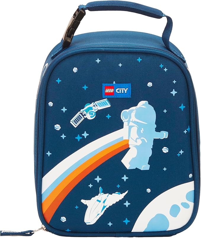 LEGO Kids City Heritage Classic Lunch Box, Insulated Soft Reusable Lunch Bag Meal Container for Boys and Girls, Perfect for School, or Travel, Meal Tote to Keep Food and Drinks Cold, Space Walk