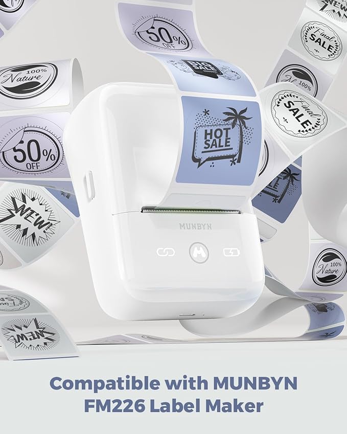 MUNBYN 2 Inch Circle Thermal Sticker Labels, Self-Adhesive Round Thermal Labels for Classification, Baking, 150 Sheets/1 Roll