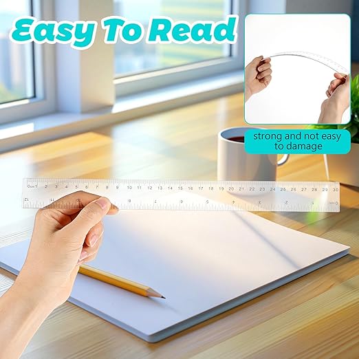 6PCS Small Clear Ruler 1 Set Plastic Geometry Set Includes 12 Inch 6 Inch Student Transparent Straight Rulers, 6" 4" Math Protractor, 30/60 and 45/90 Triangle Kids Ruler for School Office Supplies