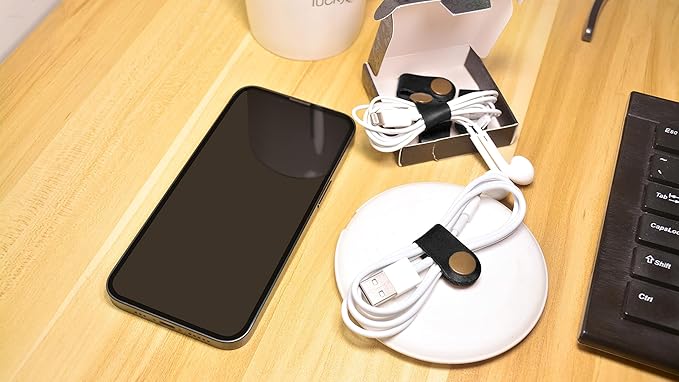 CAILLU Cord Organizer,Cord Keeper,Cable Organizer USB Holder,Cable Straps,Earbud case,wrap Headphone,Headset Winder,Earphone Clips Ties,Stocking Stuffers for Men Gifts Leather (Brown/Black)