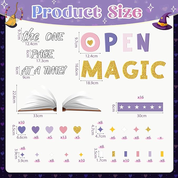Epakh Magic Themed Bulletin Board Classroom Decorations Set Reading Bulletin Board Decor Cutouts Wall Door Decor for Back to School Library Kindergarten Preschool Elementary Middle School