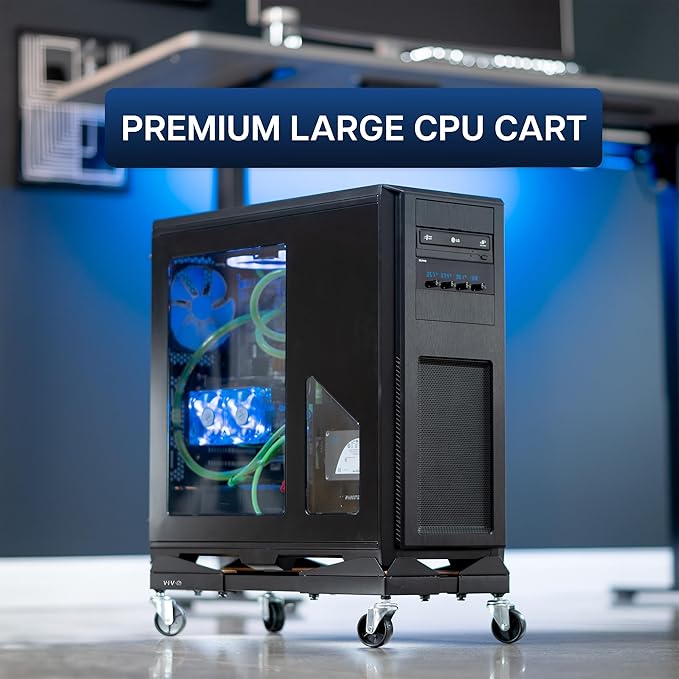 VIVO Premium Large Steel PC Cart, Rolling CPU Trolley, Adjustable Mobile Computer Stand Holder with Locking Wheels, Fits Most Gaming PCs up to 25 x 12 inches, Under Desk, Black, CART-PC03D