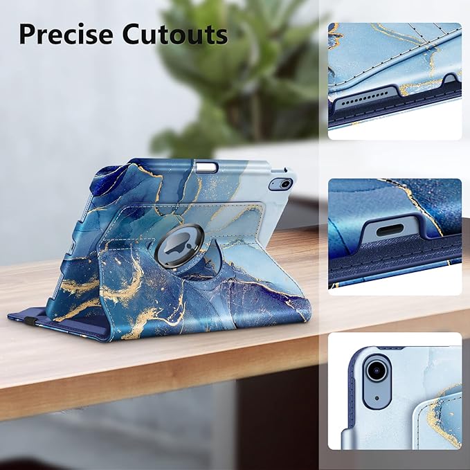 Fintie Rotating Case for iPad (A16) 11th Generation 11 Inch (2025), iPad 10th Generation 10.9 Inch (2022) - [Built-in Pencil Holder] 360 Degree Rotating Protective Stand Cover, Ocean Marble