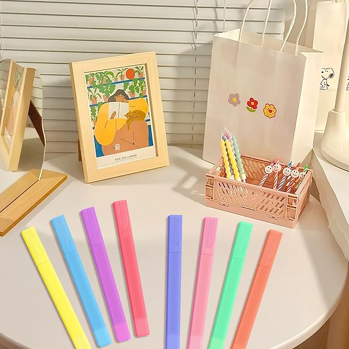YOOUSOO Highlighters Assorted Colors, 8 Pcs Bible Highlighters, Aesthetic Cute Pastel Highlighter Set, Bible Highlighter and Pens No Bleed, Chisel Tip, Candy Colors, No Bleed Bibles Assorted Colors