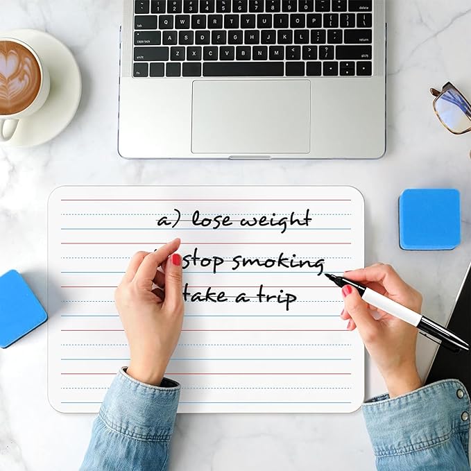 6pack Dry Erase Board 9"x12"with Lines and Blank Surface Learning,Math,Writing Teacher & Homeschool Supplies Mini Whiteboard Erasers Included Colors pens