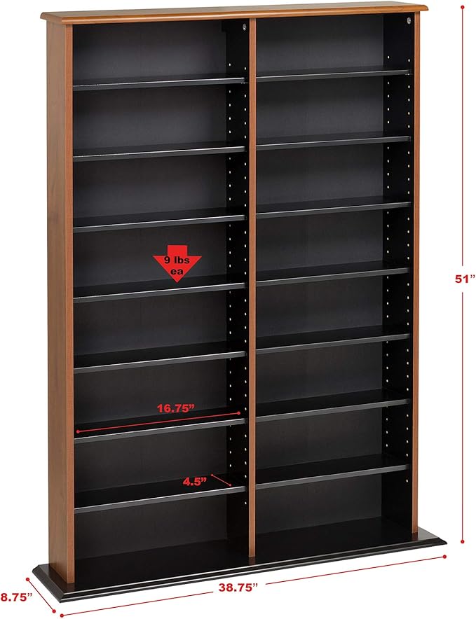 Prepac 2 Column 38.75" Wide Display Cabinet Media, Double Width Wall Storage, Cherry