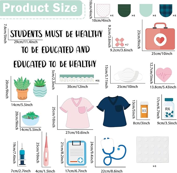 Healthy Bulletin Board Set Healthcare Workers Nurses Classroom Decorations Medical RN Cutouts for Students Doctor Hospital Nursing School Kindergarten Back to School RN Party Wall Supplies