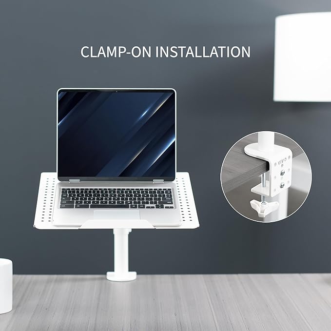 VIVO Single Laptop Notebook Desk Mount Stand, Fully Adjustable Extension with C-clamp, Fits up to 17 inch Laptops, White, STAND-V001LW