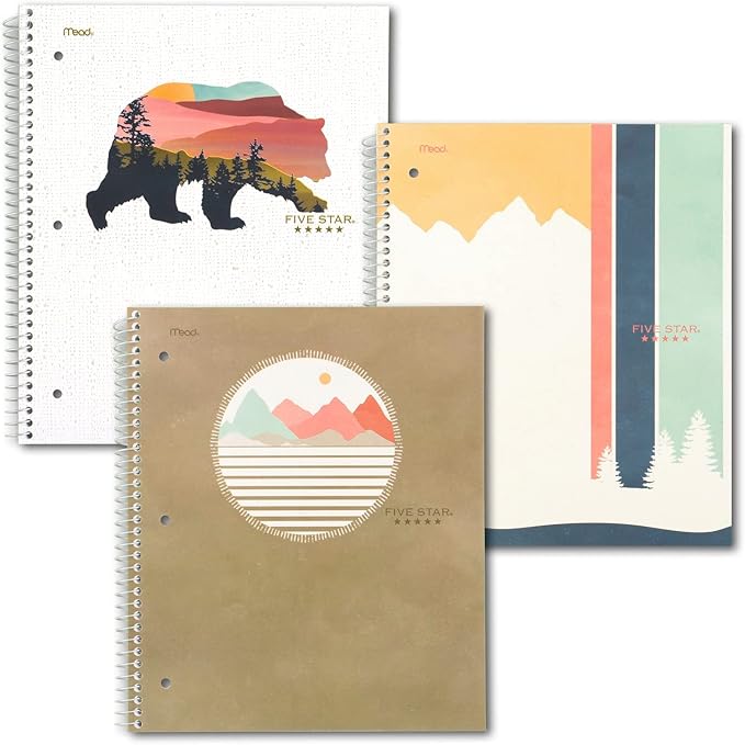 Five Star and National Wildlife Federation Spiral Notebook + Study App, 1 Subject, College Ruled Paper, 11" x 8-1/2", 80 Sheets, Forest Bear, 1 Count (820088FM)