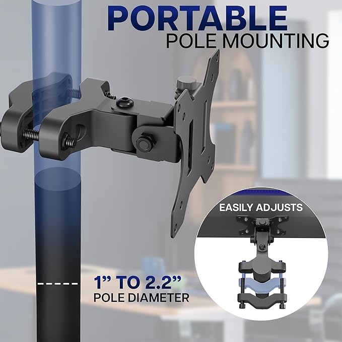 VIVO Steel Universal Bracket Pole Mount with Removable 75mm and 100mm VESA Plate, Fits up to 30 inch Screens, Black, MOUNT-POLE01