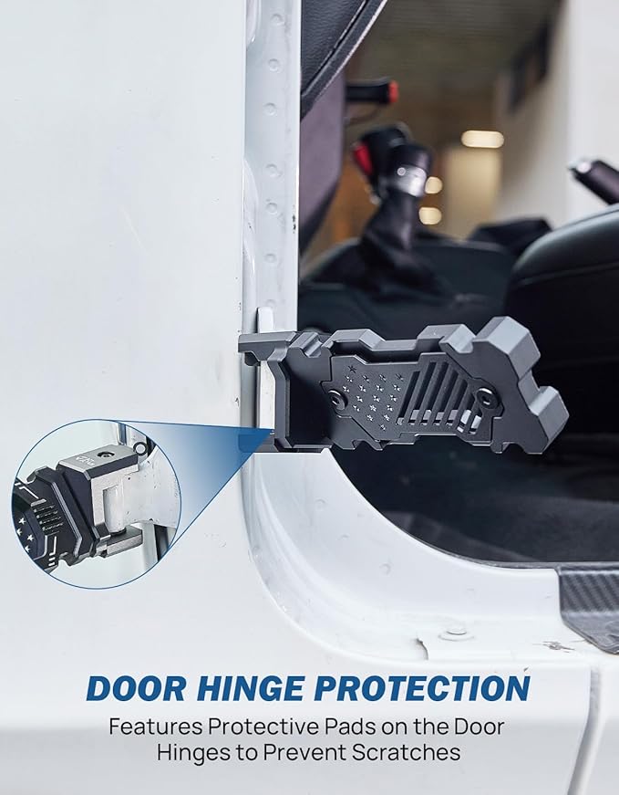 JOYTUTUS 120° CNC Wrangler Foot Pegs Doors Off Compatible with Wrangler JK, JKU, JL, JLU & Gladiator JT 2007 to 2026, Aluminum Exterior Door Hinge Foot Rest Pedals Footrests