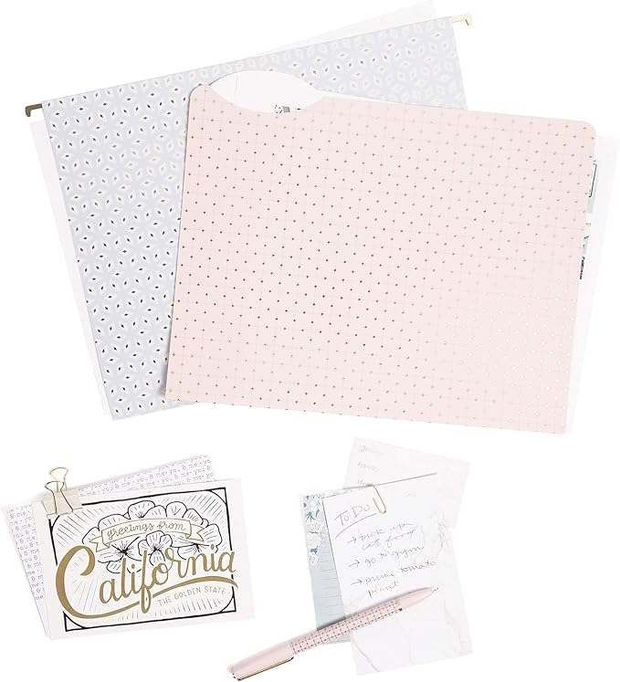 U Brands Delicate Details Fashion Filing Kit, 145 Pieces, Includes 4 Hanging Folders, 9 File Folders, 6 Binder Clips, 120 Paper Clips, 5 Sheets of File Lables and 1 Felt Tip Pen (4866U01-06)