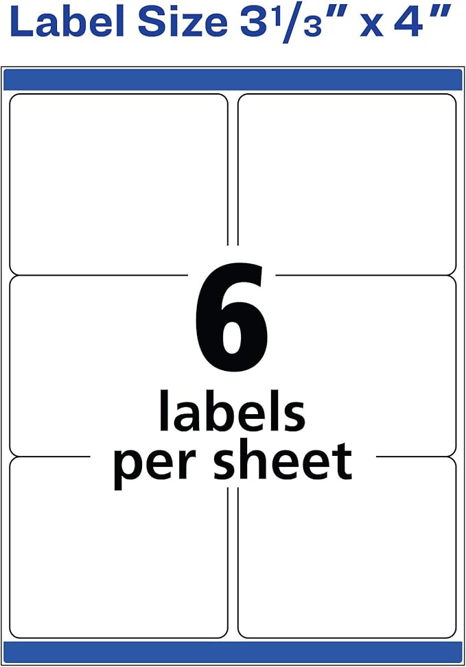 Avery Shipping Labels with TrueBlock Technology for Inkjet Printers , 3-1/3" x 4", 150 Labels per Pack, Case Pack of 5 (8164)