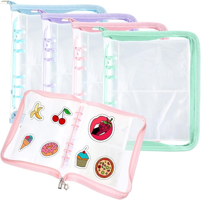 4 Pcs Sticker Storage Organizer Binder A5 Sticker Book Collecting Album Reusable Card Holder Organizer with 480 Pocket Zipper for Adult Collecting Photo Cards