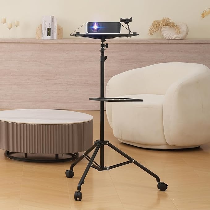 VEVOR Projector Stand with Wheels, Laptop Stand Tripod Adjustable Height from 31.3 to 67.3", Projector Tripod Stand with 2 Trays & Gooseneck Phone Holder, for Outdoor Movies, Home, Office or Studio