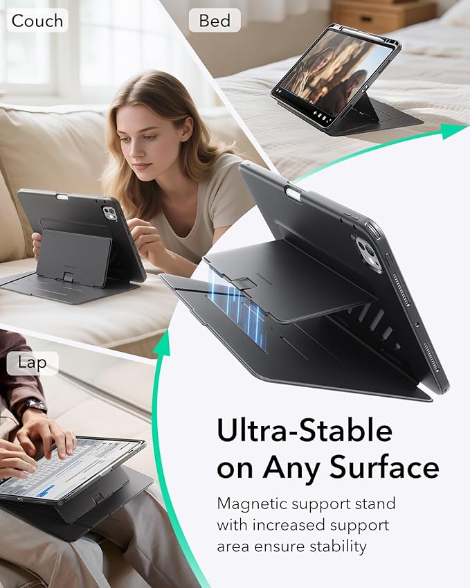 ESR for iPad Pro 13 Inch Case (M5/M4) 2025/2024, Vertical Stand Cover, Multi Stand Angles, Ultra-Stable Case with Pencil Holder, Flip Series, Black