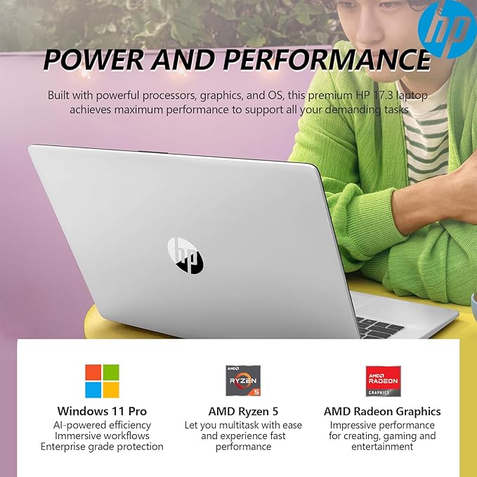 HP 17.3" Touchscreen Laptop PC Computer, 17 Inch HD+ Touch Screen Business Laptop Notebook, Windows 11 Pro, AMD Ryzen 5 (6-Cores), 16GB RAM 512GB SSD, 10-Key Number Pad, Copilot Key