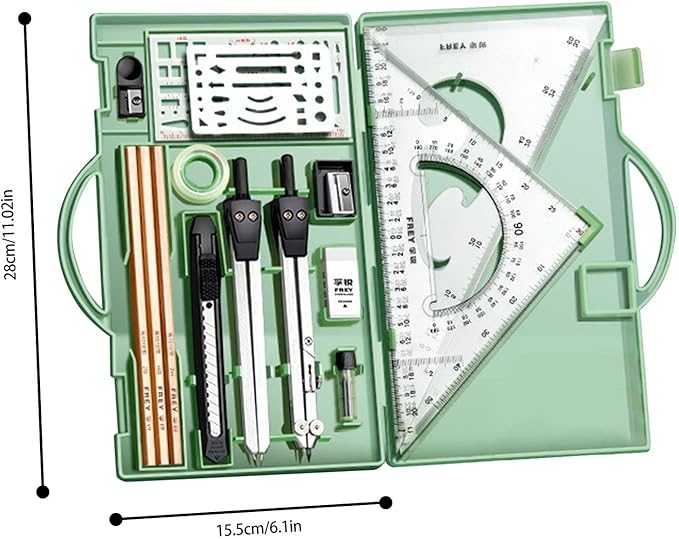 Professional Geometry Set(16Pcs) - Geometry Kit For Artists And Students | Geometry Set With Metal Rulers | Triangle Ruler Compass Protractor Set | Architecture Drawing Pencils Drafting Set