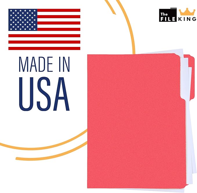 The File King 1/3 Cut Red File Folders Letter Size - 100 Pack | Colored Manilla Folders 8.5 x 11 | Made in The USA | Assorted 3 Tab Red Color Manila File Folder | Heavy Duty Basic Paper Filing Folder