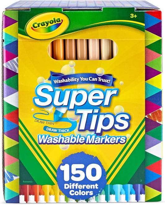 Crayola Super Tips Marker Set (150ct), 2-in-1 Fine Point & Broad Line Markers for Kids, Gifts for Kids, Colored Markers for Coloring Books, 3+