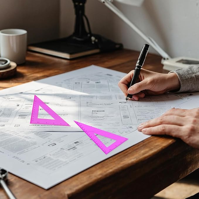 6 PCS Plastic Ruler Set Includes Transparent Ruler 12 & 6 Inch, Clear Protractor, and Triangle Rulers, Purple Rulers Math Geometry Set Measuring Tool for School Supplies Home Office Drawing