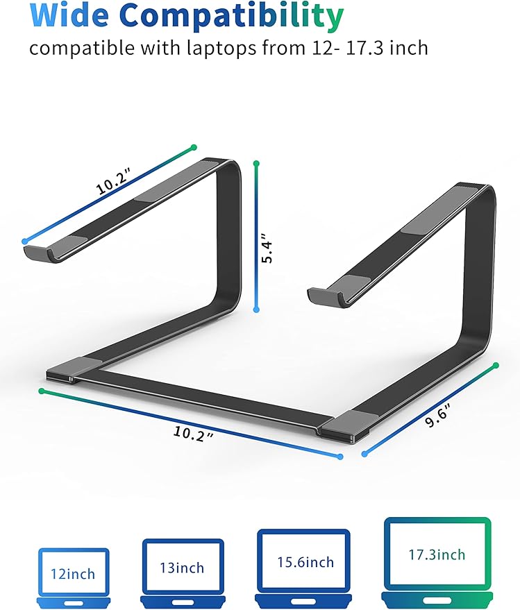 SOUNDANCE Laptop Stand for Desk, Metal Computer Riser, Heavy Stable PC Holder, Ergonomic Laptops Elevator for 12 to 17.3 Inches Notebook Computer, Black