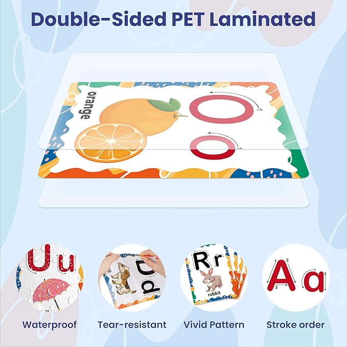 D-FantiX 58 Pieces Alphabet and Number Bulletin Board Set, Manuscript Educational Preschool Cards, Early Learning Alphabet Number Colors Shapes Posters for Kids Kindergarten Classroom Wall Decorations