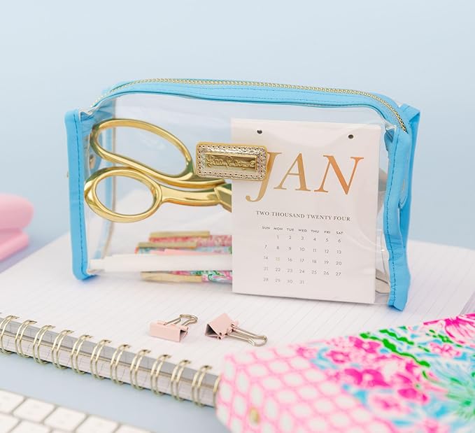 Lilly Pulitzer Clear Zipper Pouch, Cute Pencil Case for Adults, Travel Toiletry Bag, Small Pouch Bag for Supplies, Makeup or Toiletries (Frenchie Blue)