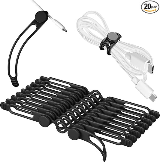 20Pcs Nearockle Silicone Cable Ties 3 Inch Cord Organizer, Reusable Small Zip Ties Cable Organizer for Charging Cords Earphone Computer Wire, Office Desk Cable Management Travel Accessories(Black)