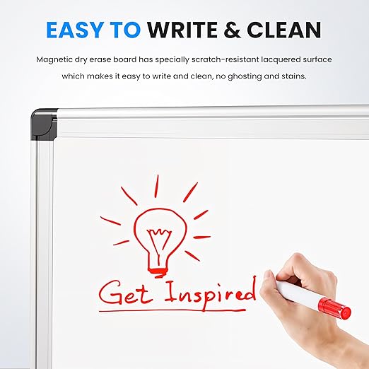 HealSmart 36"×24" Magnetic Whiteboard, Wall-Mounted Dry Erase White Board with Eraser, 2 Multicolor Markers & 4 Magnetic Pins for Home, School, Office