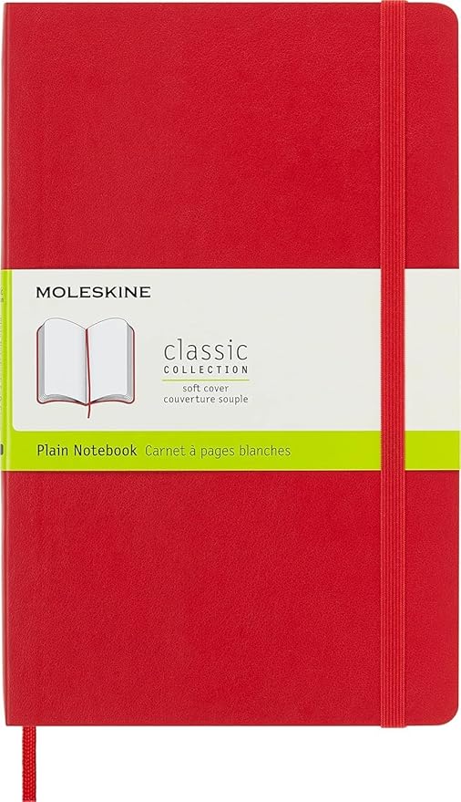 Moleskine Classic Notebook, Soft Cover, Large (5" x 8.25") Plain/Blank, Scarlet Red, 192 Pages