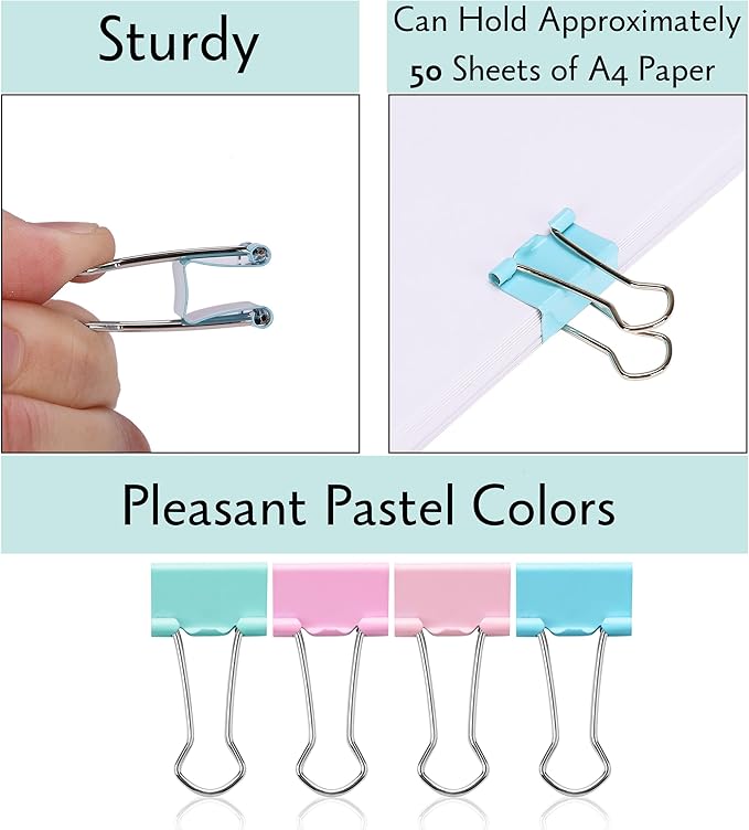 Mr. Pen- Small Binder Clips, 50 pcs, 0.75", Small Size, Pastel Color Metal Binder Paper Clips, Paper Clamps for Office Supplies, Home, School, Business, Document Organizing