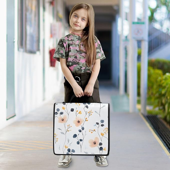3 Ring Zipper Binder with Shoulder Strap Flower Wildflower 1.5 inch Binders Keeper Large Capacity Multi Pockets for School Office Supplies