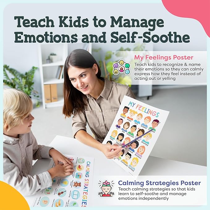 Calm Down Corner Posters – Feelings Chart for Kids, Preschool Classroom Toddler, Quiet Time Area, Coping Skills, Therapy Supplies, Social Emotional Peace Decor, Must Haves Calming Kit, Middle School