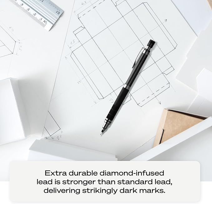 uniball Kuru Toga Elite Mechanical Pencil Starter Kit, 0.5mm, HB #2, Silver Barrel, 1 Pack