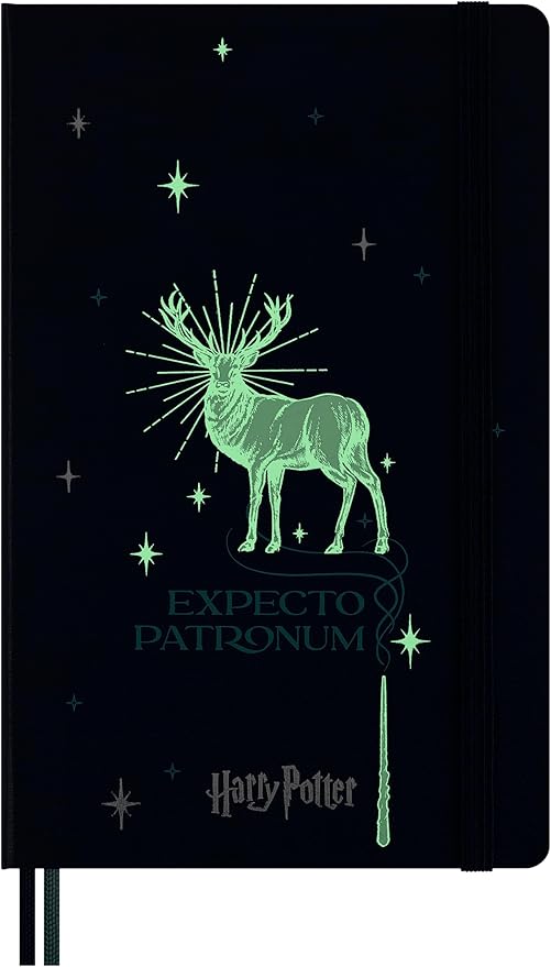 Moleskine Limited Edition Harry Potter Expecto Patronum spell Notebook with glow in the dark special-effect, Hard Cover, Ruled, Large (5" x 8.25"), Petrolum Blue, 176 pages