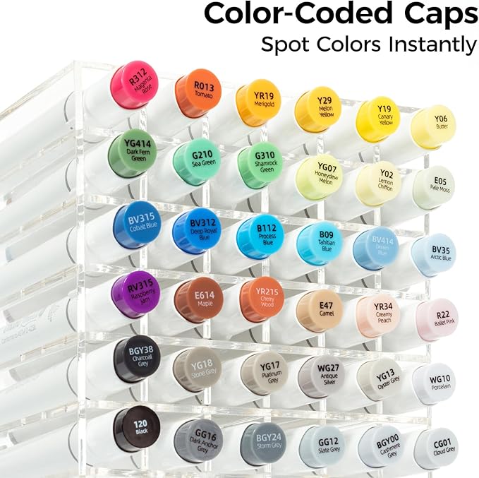 Ohuhu Brush Markers 36-color: Supreme Brush& Chisel Dual Tips Alcohol-based Art Marker Set for Artist Adult Coloring Book Illustrations-Honolulu Plus- Refillable