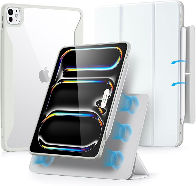 ESR for iPad Pro 13 Inch Case (M5/M4) 2025/2024, Removable Magnetic Cover, Vertical Stand, Fully Supports Pencil Pro and Pencil(USB-C), Rebound 360 Series, Brilliant White