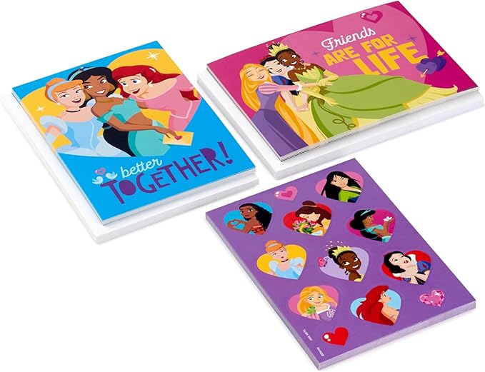 Hallmark Disney Princess Valentines Day Cards and Stickers for Kids School (24 Classroom Valentines with Envelopes)