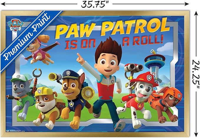 Nickelodeon Paw Patrol - Crew Wall Poster, 34L" x 22.4W", Gold Framed Version