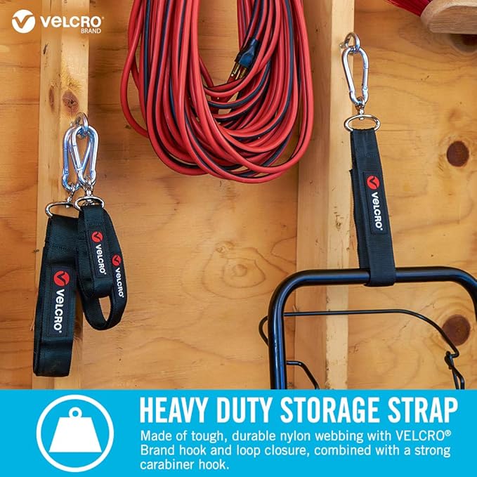 VELCRO Brand Easy Hang Strap | Heavy Duty Outdoor Storage Extension Cords, Cables, Tools, Bikes | Organization for Garden, Shed, RV, Large - up to 300 lbs, Black