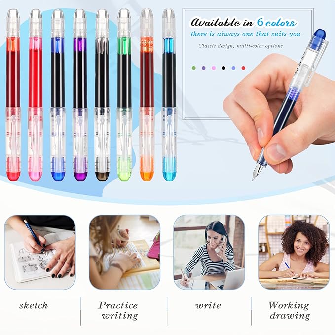 Laumoi 40 Pack Disposable Fountain Pens Set, Colored Ink Fountain Pens for Writing, Extra Fine Nib Classic Design Calligraphy Large Capacity for Journaling Office Supplies Sketching