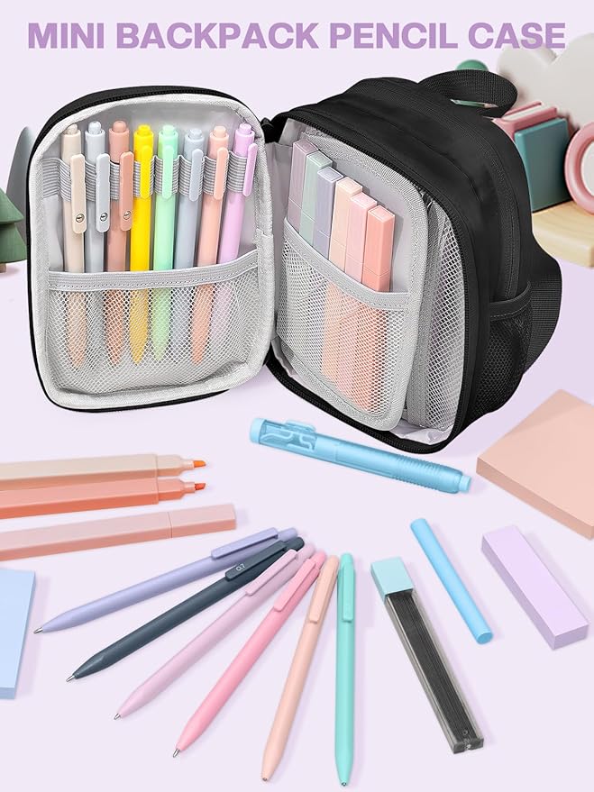 51 PCS Aesthetic School Supplies with Cute Pencil Case, 12 Pastel Highlighters, 8 Quick Dry Retractable Black Ink Pens, 6 Pastel Mechanical Pencil Student Stationary Bible Study Supplies (Black)