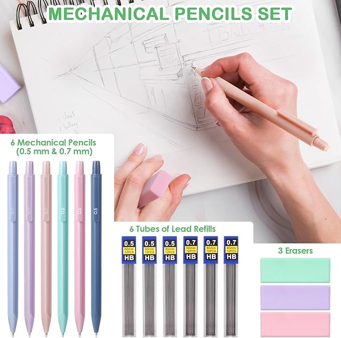 54 PCS Aesthetic School Supplies, Stationery Essentials Set with Large Pen Case, Mechanical Pencils & Gel Pens with Refills, Markers, Erasers, Highlighters, Sticky Notes, Correction Tapes (Green)