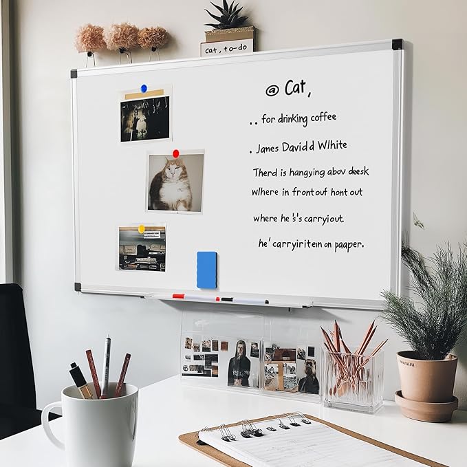 NEWBULIG Magnetic Dry Erase Whiteboard, 36" x 24" Large White Board with Silver Aluminum Frame for Wall with 1 Dry Eraser & 2 Multicolor Markers & 4 Magnetic Pins for Office, Home, School