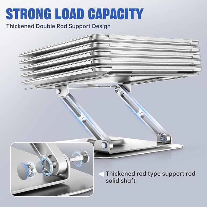 Laptop Stand for Desk, Adjustable Computer Stand with 360° Rotating Base, Ergonomic Laptop Riser for Collaborative Work, Foldable & Portable Laptop Stand, fits for All 10-16" Laptops (Sliver)